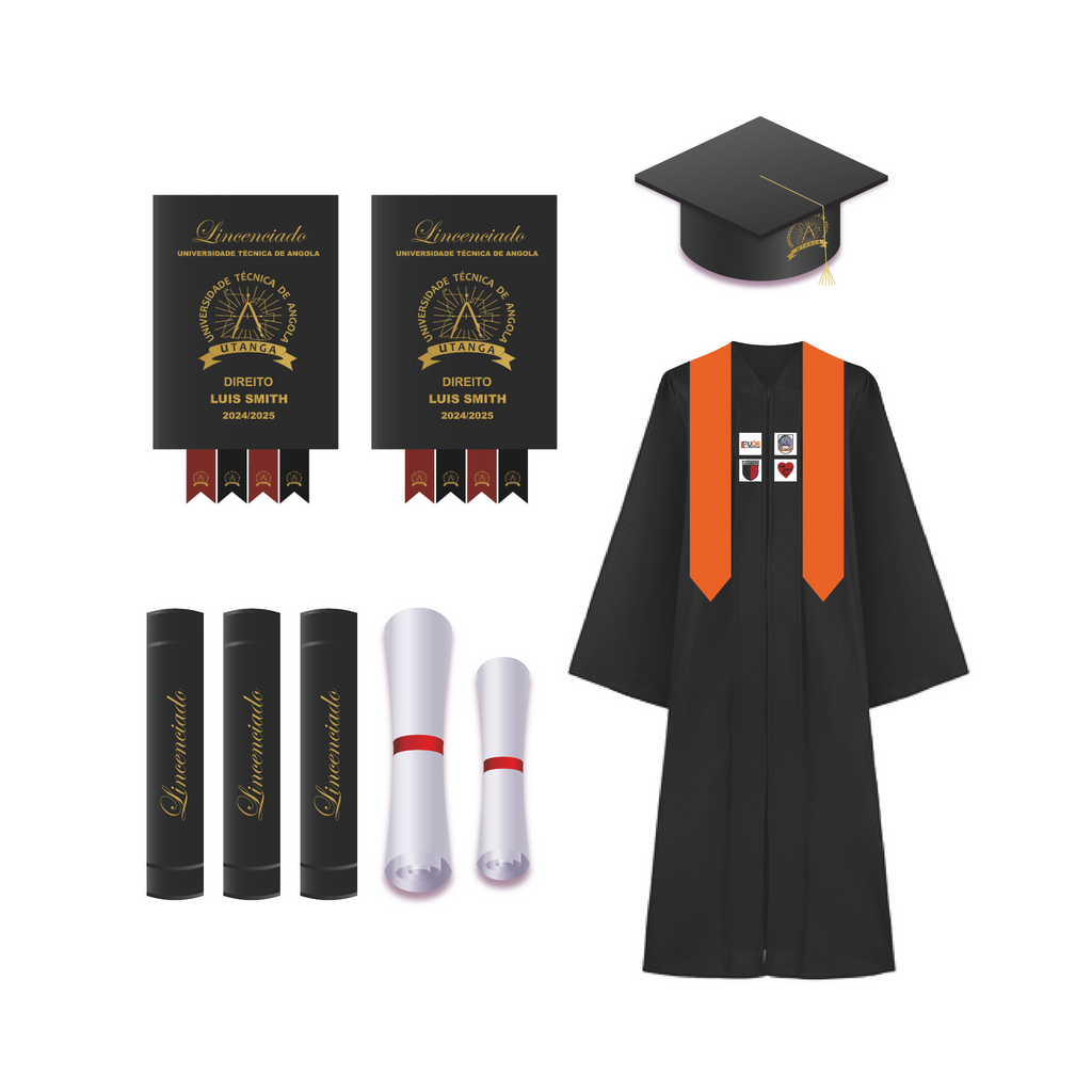 KIT DE OUTORGA (1 BECA / 1 CHAPEU / 1 FAIXA / 1 CINTO 1 CAPA DURA / 4 FAIXAS / 4 EMBLEMAS EM BORDADO)